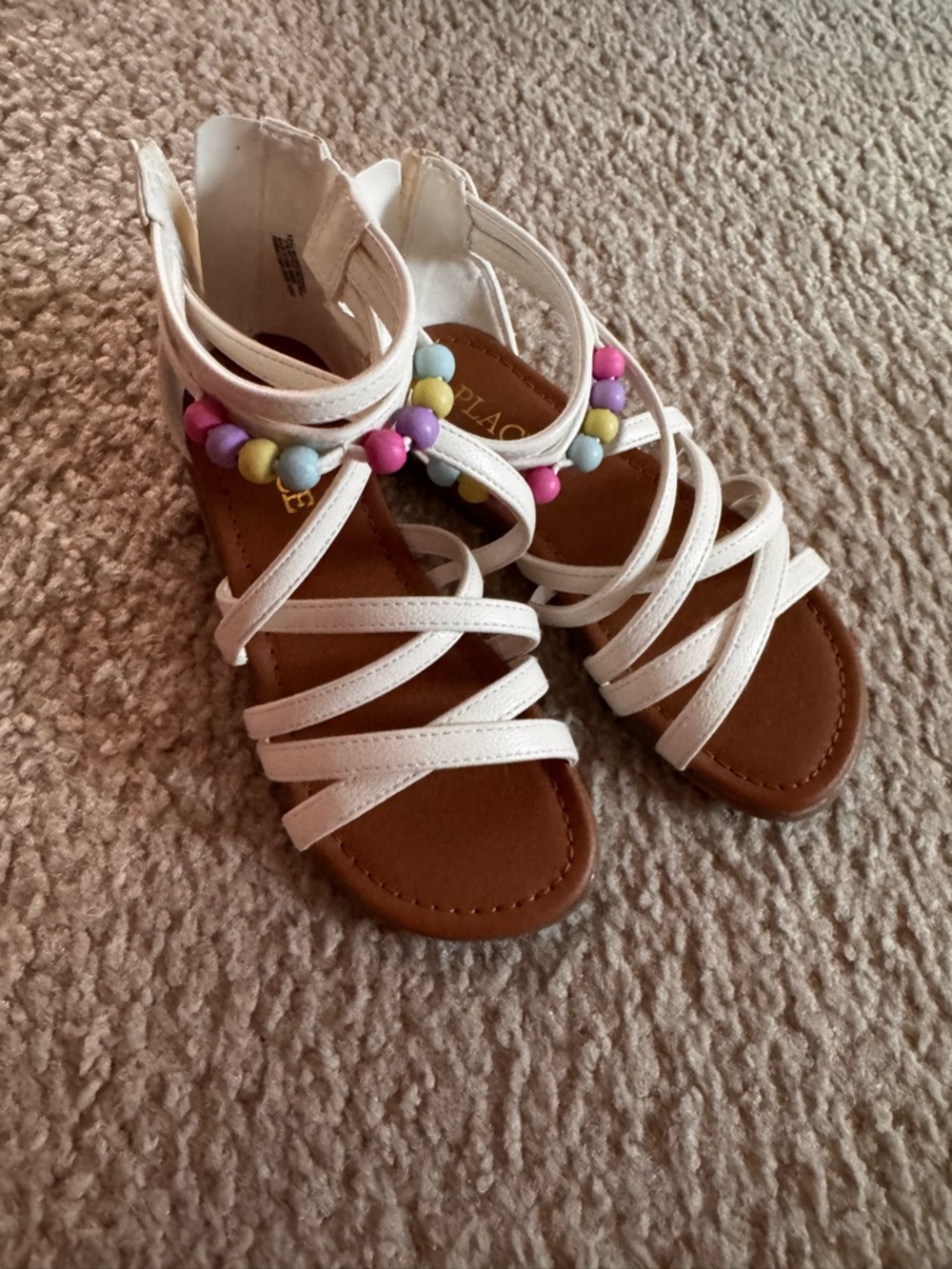 The Children's Place White Gladiator Sandals with Pastel Beads